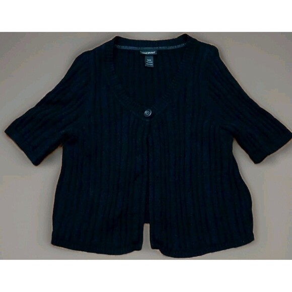 Lane Bryant 18/20 Black Knit Ribbed Cardigan 3/4 Sleeve Button Front Y2K Grunge - Picture 1 of 7